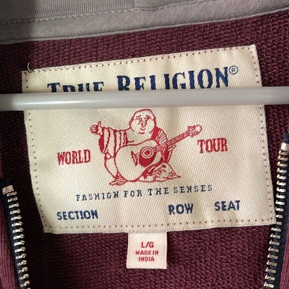 True Religion burgundy and navy zip front hoodie - Picture 3 of 7